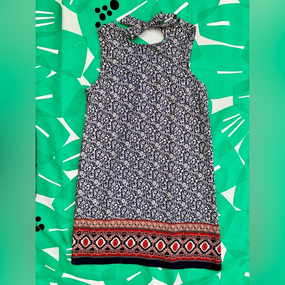 Lightweight Sleeveless Mini Summer Dress with Back Detail - Navy and Red Tank XS